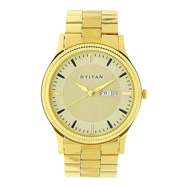 Đồng Hồ Nam Titan Quartz Stainless Steel Watch With Champagne Day And Date Dial 1650YM04 Màu Vàng Gold
