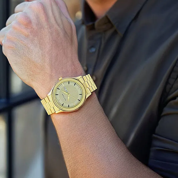 Đồng Hồ Nam Titan Quartz Stainless Steel Watch With Champagne Day And Date Dial 1650YM04 Màu Vàng Gold