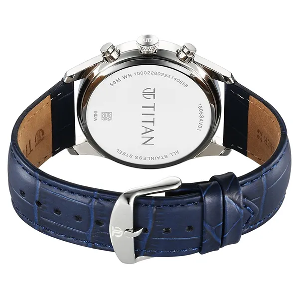 Đồng Hồ Nam Titan Regalia Opulent Quartz Analog With Day And Date Blue Dial Blue Leather 1805SL13 Màu Xanh Bạc