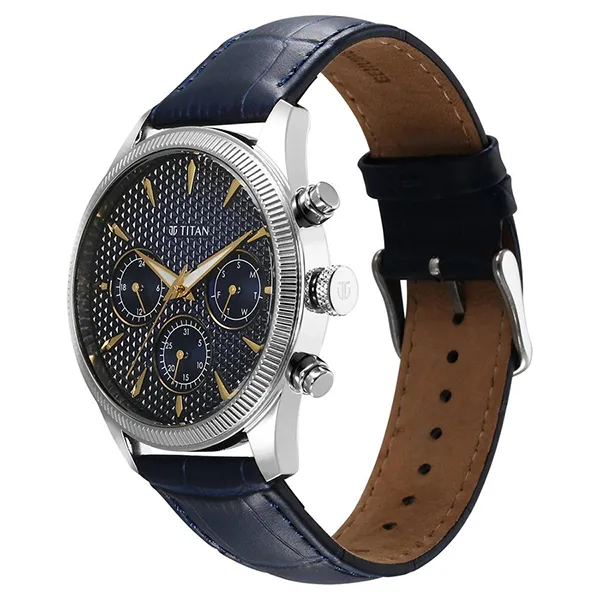 Đồng Hồ Nam Titan Regalia Opulent Quartz Analog With Day And Date Blue Dial Blue Leather 1805SL13 Màu Xanh Bạc