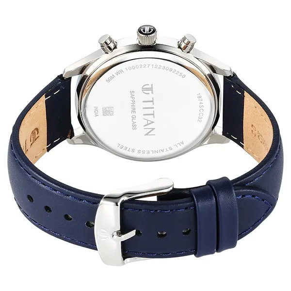 Đồng Hồ Nam Titan Sapphire Multifunction Quartz Analog With Day And Date Blue Dial Leather 1874SL02 Màu Xanh Bạc