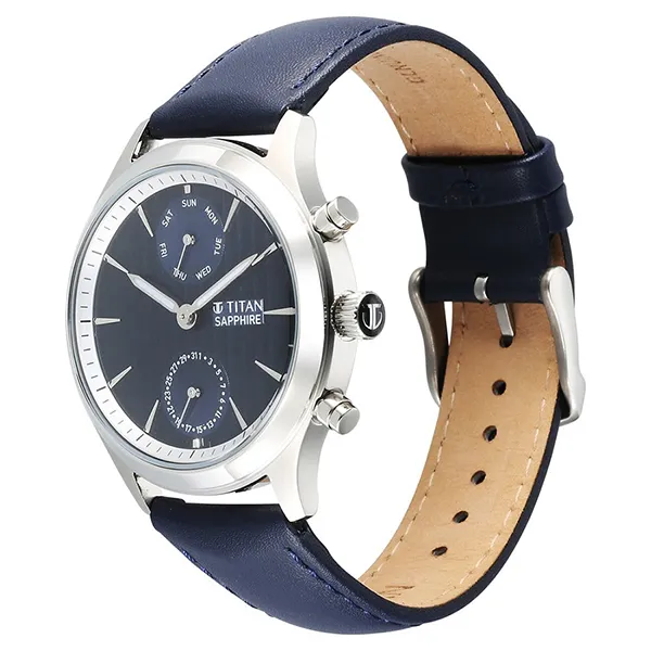 Đồng Hồ Nam Titan Sapphire Multifunction Quartz Analog With Day And Date Blue Dial Leather 1874SL02 Màu Xanh Bạc