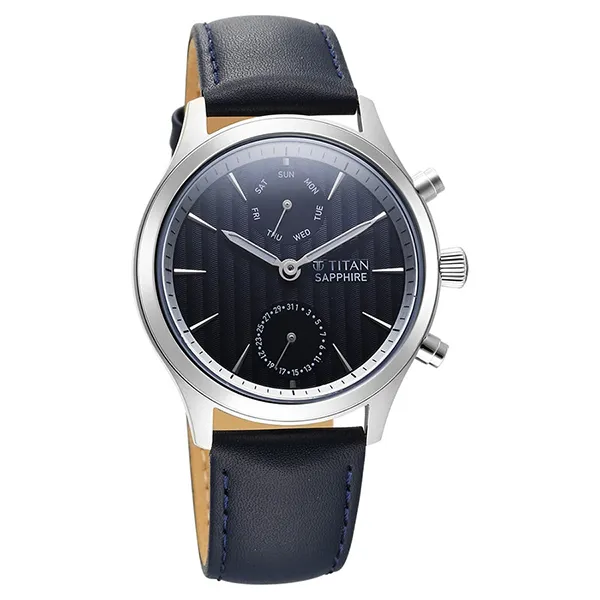 Đồng Hồ Nam Titan Sapphire Multifunction Quartz Analog With Day And Date Blue Dial Leather 1874SL02 Màu Xanh Bạc
