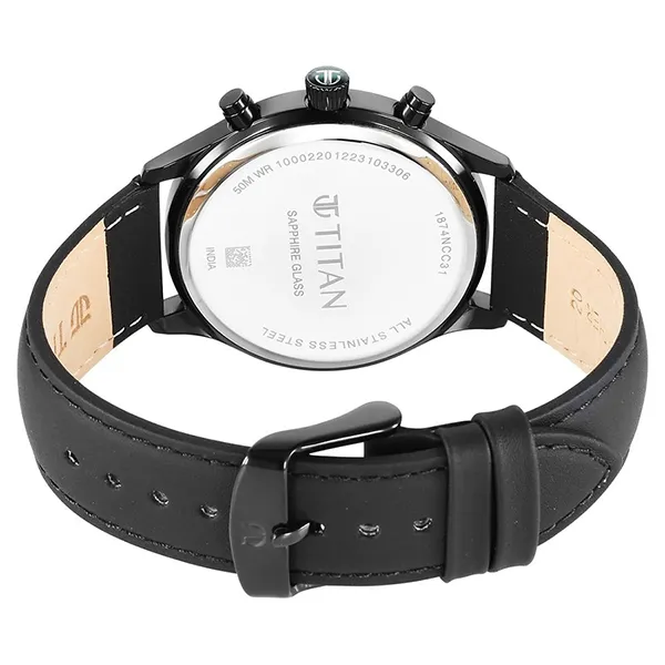 Đồng Hồ Nam Titan Sapphire Multifunction Quartz Analog With Day And Date Green Dial Leather 1874NL01 Màu Đen