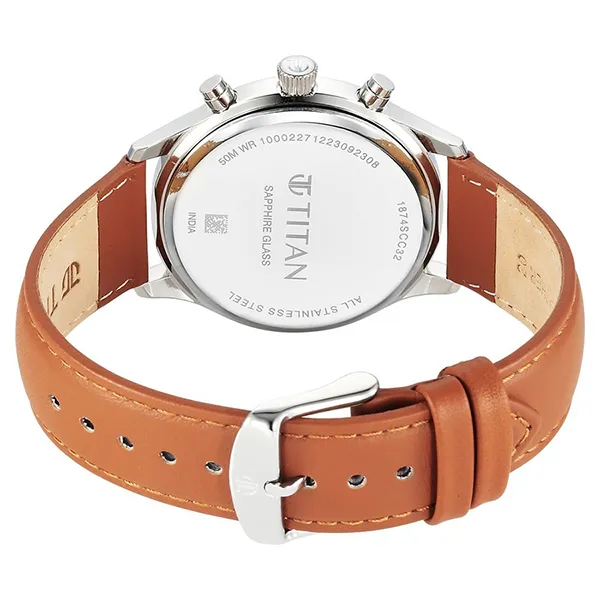 Đồng Hồ Nam Titan Sapphire Quartz Multifunction White Dial Leather Strap Watch 1874SL05 Màu Nâu Bạc - Đồng hồ - Vua Hàng Hiệu
