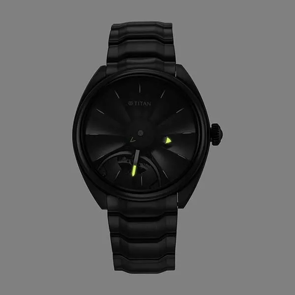 Đồng Hồ Nam Titan Stellar Automatic Black Dial Watch 10011NM01 Màu Đen