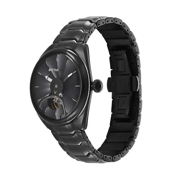Đồng Hồ Nam Titan Stellar Automatic Black Dial Watch 10011NM01 Màu Đen