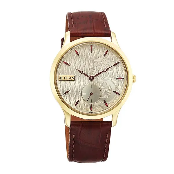 Đồng Hồ Nam Titan Tet Leather Strap 1825YL07 Màu Đỏ Nâu