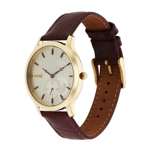 Đồng Hồ Nam Titan Tet Leather Strap 1825YL07 Màu Đỏ Nâu