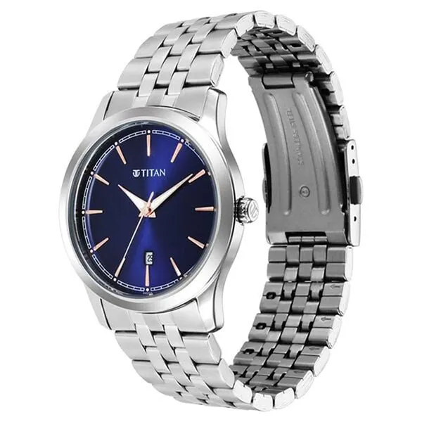 Đồng Hồ Nam Titan Trendsetters Blue Dial Analog Stainless Steel Strap Watch 1823SM02 Màu Bạc Xanh