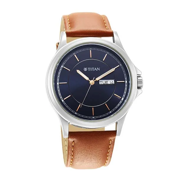 Đồng Hồ Nam Titan Trendsetters Blue Dial Leather Strap 1870SL02 Màu Nâu/Xanh