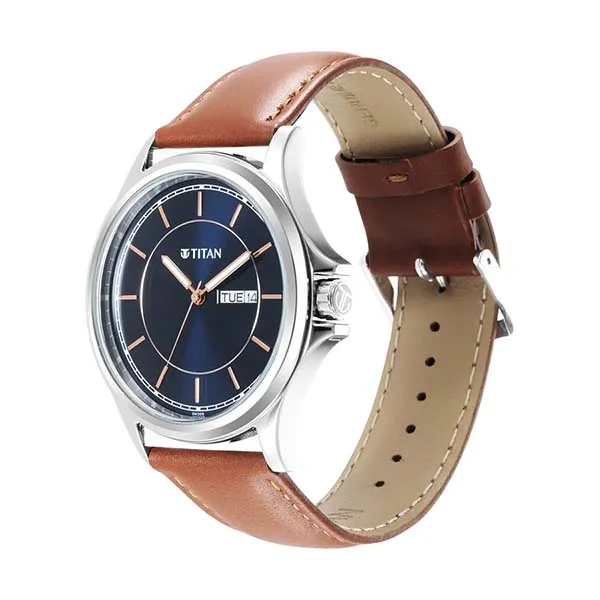 Đồng Hồ Nam Titan Trendsetters Blue Dial Leather Strap 1870SL02 Màu Nâu/Xanh