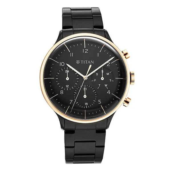 Đồng Hồ Nam Titan Urban Magic Black Dial Analog Stainless Steel Strap 90102KM01 Màu Đen - Vàng
