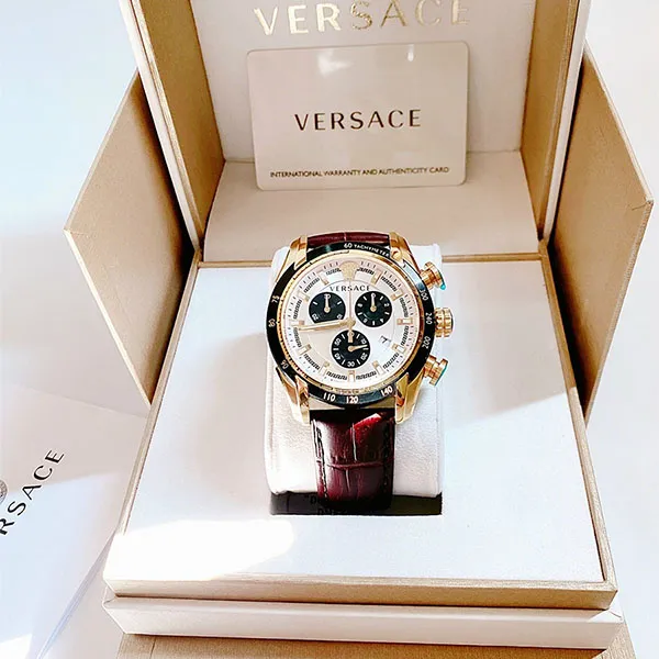 Đồng Hồ Nam Versace Quartz V-ray Chrono Ip Gold Swiss Made Sapphire VEDB00619 Màu Nâu Phối Vàng