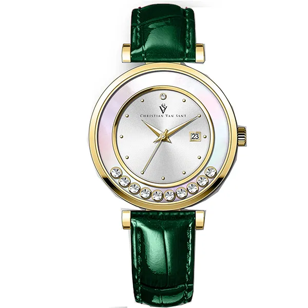 Đồng Hồ Nữ Christian Van Sant Bria Silver Dial Watch CV3814 Màu Xanh Lá