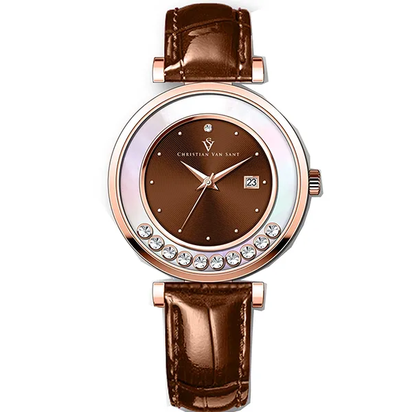 Đồng Hồ Nữ Christian Van Sant Bria Silver Dial Watch CV3817 Màu Nâu