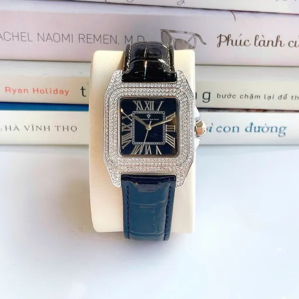 Đồng Hồ Nữ Christian Van Sant Radieuse Quartz Black Dial Leather CV4420 Màu Xanh Đậm