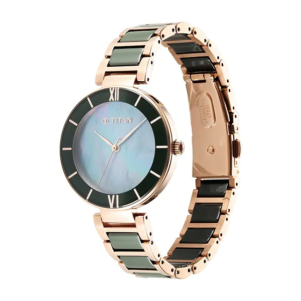 Đồng Hồ Nữ Titan Purple Ceramics Watch 95216KD01 Màu Xanh Lá Vàng Hồng