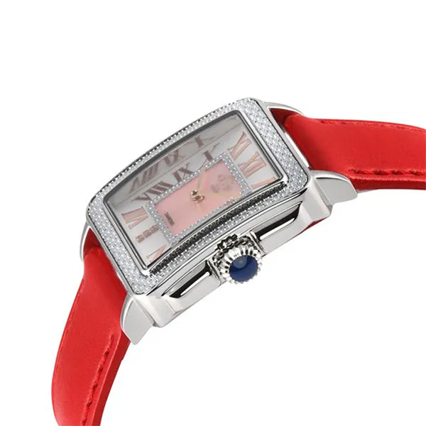Đồng Hồ Nữ GV2 By Gevril Padova Diamond Vegan Strap 12302-V8 Màu Đỏ (Tặng Kèm Dây Da Bê Hồng)