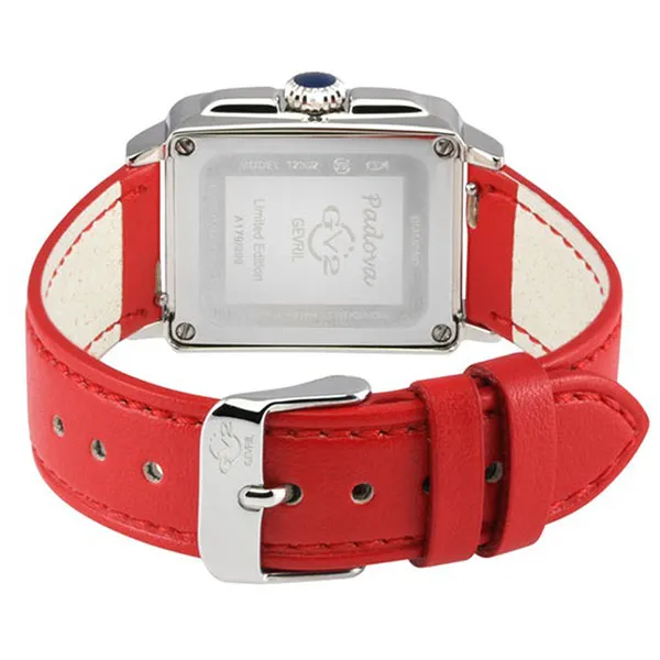 Đồng Hồ Nữ GV2 By Gevril Padova Diamond Vegan Strap 12302-V8 Màu Đỏ (Tặng Kèm Dây Da Bê Hồng)