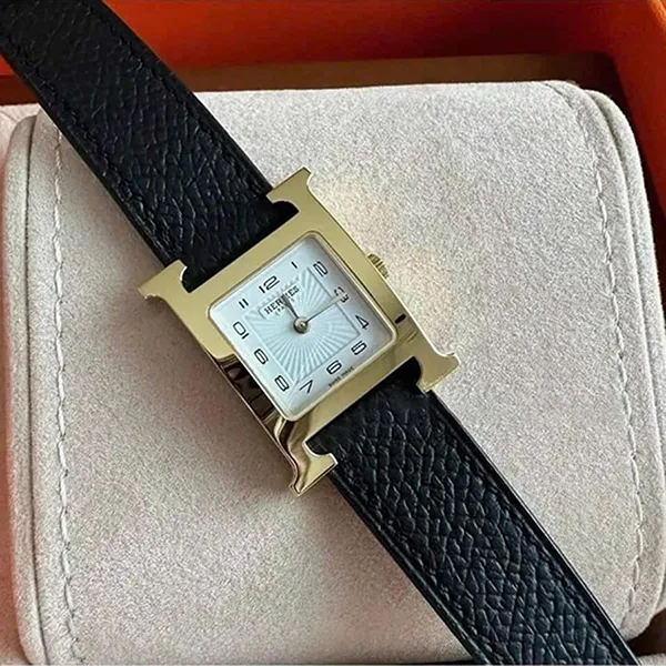 Đồng Hồ Nữ Hermès Heure H 21mm Watch Màu Đen Trắng