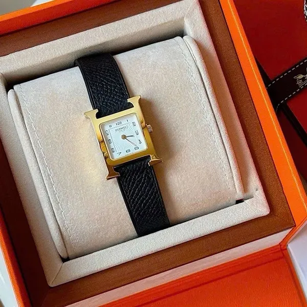Đồng Hồ Nữ Hermès Heure H 21mm Watch Màu Đen Trắng