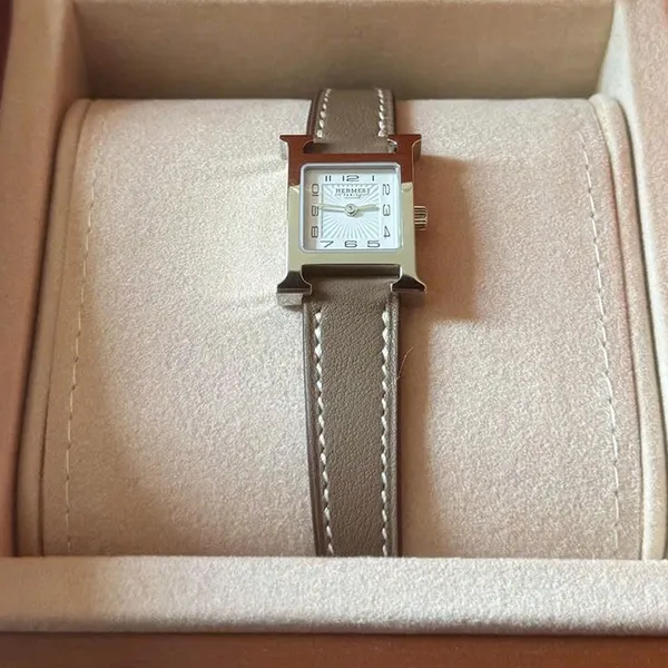Đồng Hồ Nữ Hermès Heure H Watch Mini Model Màu Nâu Cát
