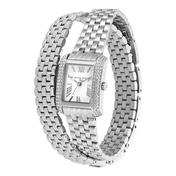 Đồng Hồ Nữ Michael Kors Petite Emery Pavé Silver-Tone Double Wrap Watch MK4834 Màu Bạc