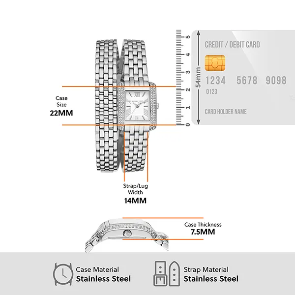 Đồng Hồ Nữ Michael Kors Petite Emery Pavé Silver-Tone Double Wrap Watch MK4834 Màu Bạc