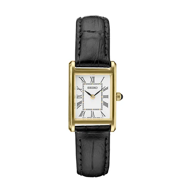 Đồng Hồ Nữ Seiko Quartz White Dial Black Leather Ladies Watch SWR054 Màu Đen Trắng