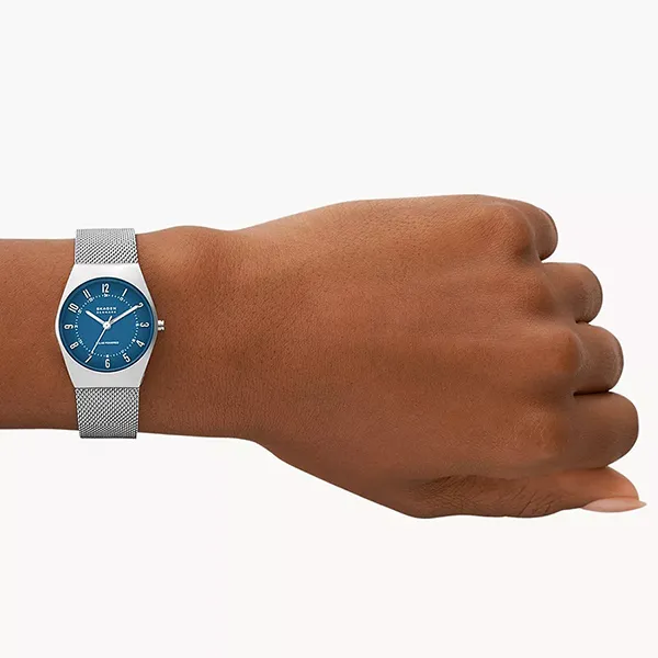 Đồng Hồ Nữ Skagen Grenen Lille Solar-Powered Stainless Steel Mesh Watch SKW3080 Màu Bạc/Xanh - Đồng hồ - Vua Hàng Hiệu