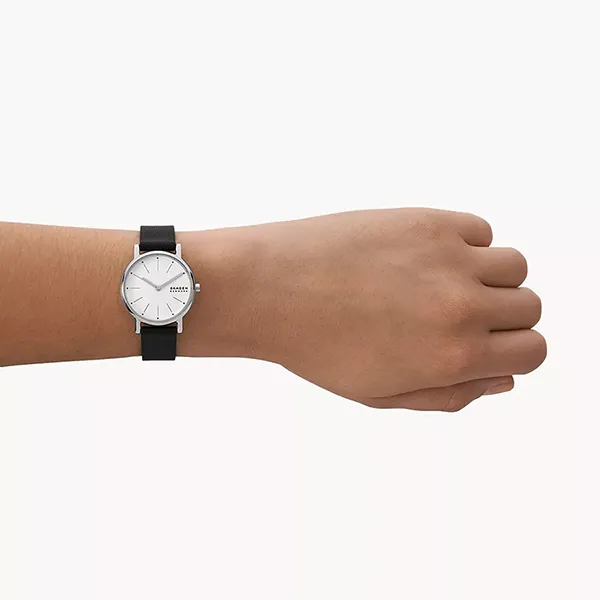 Đồng Hồ Nữ Skagen Signatur Lille Two-Hand Black Leather Watch SKW3120 Màu Đen
