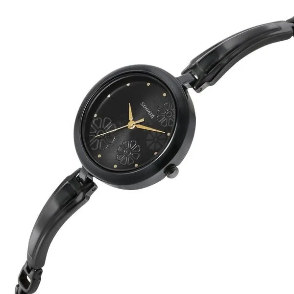 Đồng Hồ Nữ Sonata Utsav Black Dial Watch 8166NM01 Màu Đen