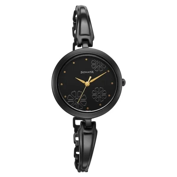 Đồng Hồ Nữ Sonata Utsav Black Dial Watch 8166NM01 Màu Đen