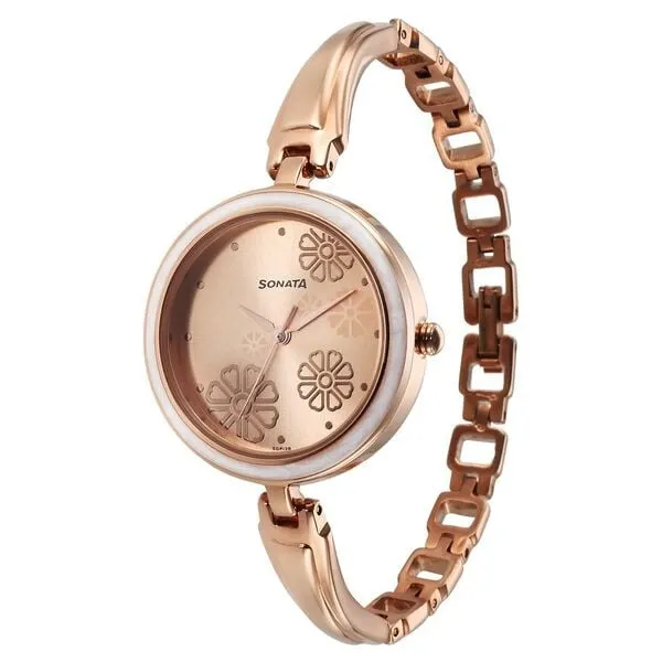 Đồng Hồ Nữ Sonata Utsav Rose Gold Dial Watch 8166WM03 Màu Vàng Hồng