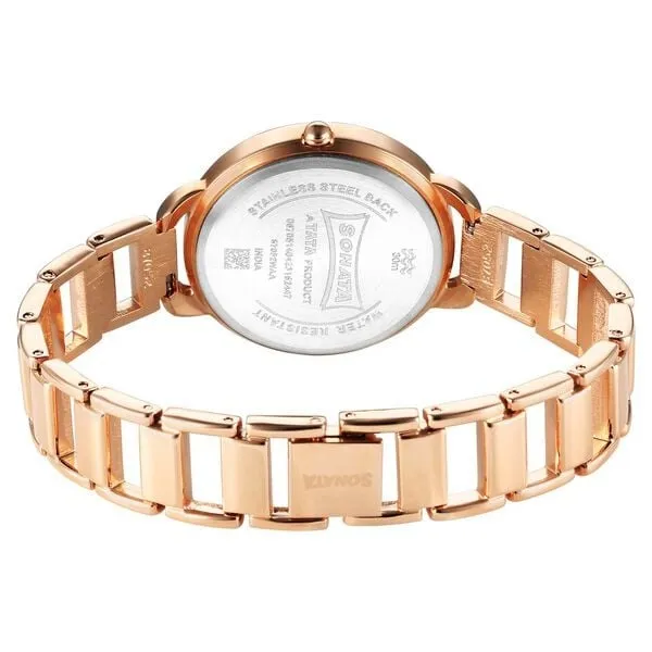 Đồng Hồ Nữ Sonata Wedding Quartz Analog Blue Dial Metal Strap Watch 87052WM02 Màu Xanh - Vàng Hồng