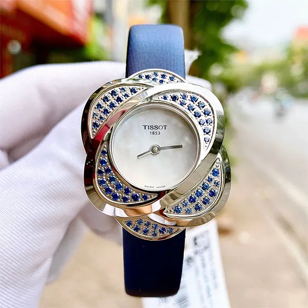 Đồng Hồ Nữ Tissot Flower Blue Sapphire Watch T03.1.235.80 Màu Xanh Trắng