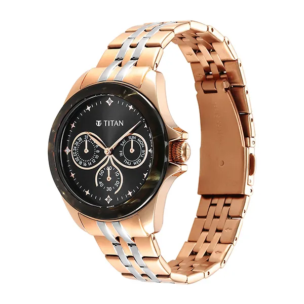 Đồng Hồ Nữ Titan Acetate Black Dial Analog Watch 95186KM02 Màu Vàng Hồng