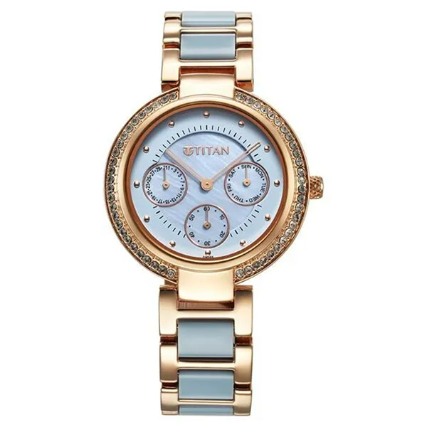 Đồng Hồ Nữ Titan Acetate Glam Analogue Watch - 95187KD01 Màu Xanh - Vàng Hồng