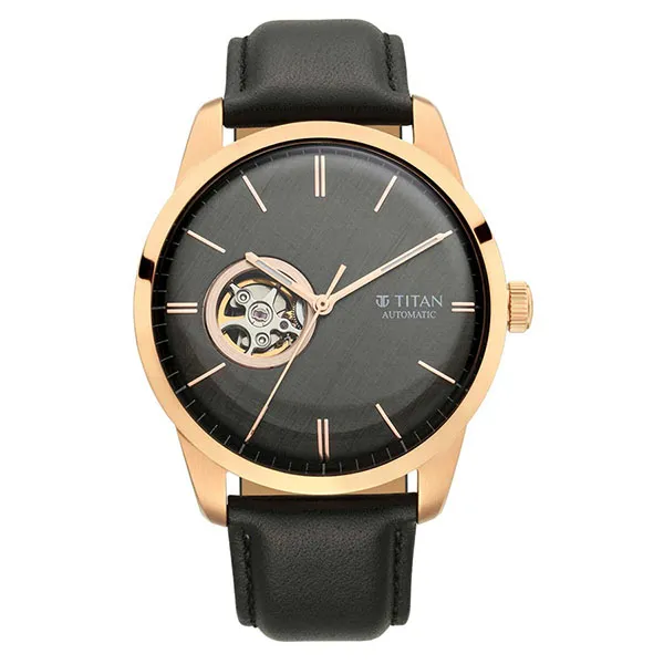 Đồng Hồ Nam Titan Automatic Black Dial Leather Strap Watch 90126WL03 Màu Đen - Vàng - Đồng hồ - Vua Hàng Hiệu