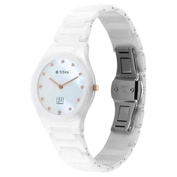 Đồng Hồ Nữ Titan Edge Ceramic Quartz In Arctic White With Diamonds And Rich Mother Of Pearl Dial Watch 2653KC03 Màu Trắng