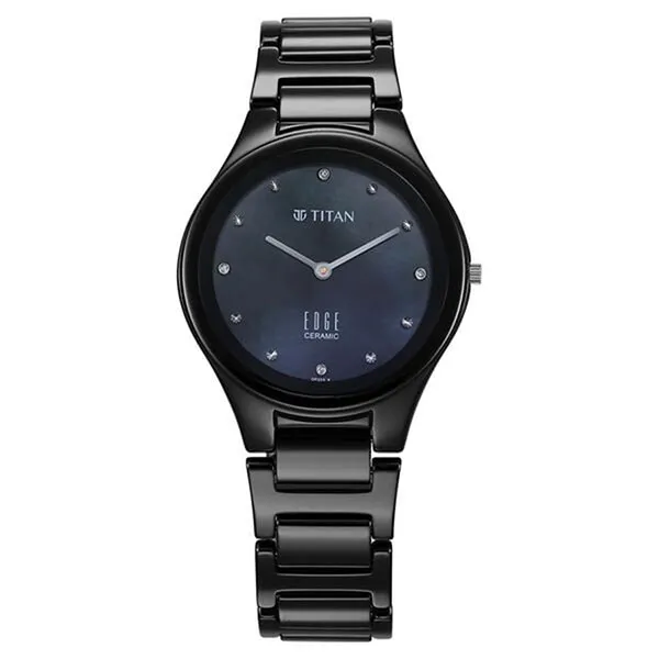Đồng Hồ Nữ Titan Edge Ceramic Quartz In Glossy Black With Diamonds And Rich Mother Of Pearl Dial Watch 2653NC02 Màu Xanh Đen
