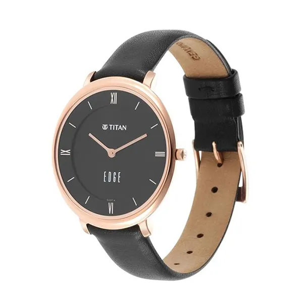 Đồng Hồ Nữ Titan Edge Quartz Analog Black Dial Black Leather Strap 2655WL01 Màu Đen