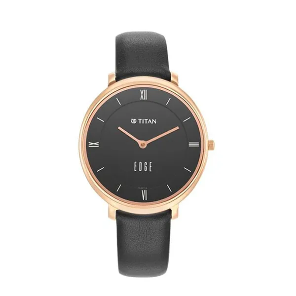 Đồng Hồ Nữ Titan Edge Quartz Analog Black Dial Black Leather Strap 2655WL01 Màu Đen