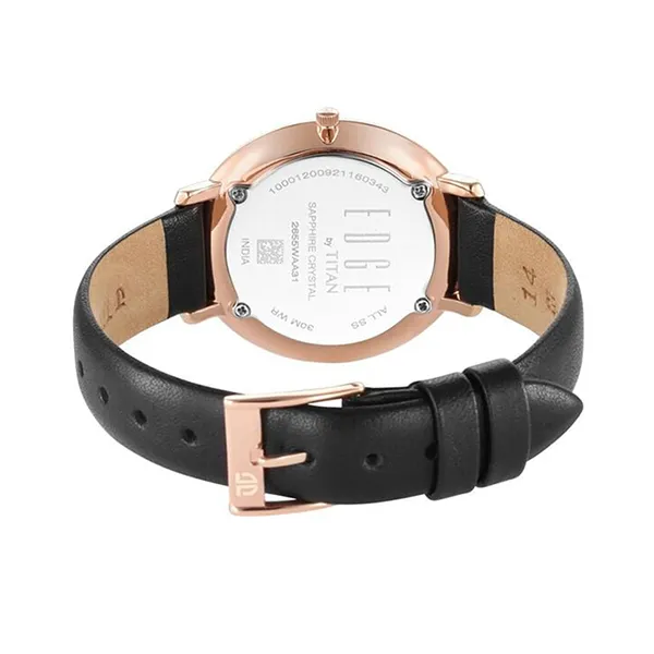 Đồng Hồ Nữ Titan Edge Quartz Analog Black Dial Black Leather Strap 2655WL01 Màu Đen