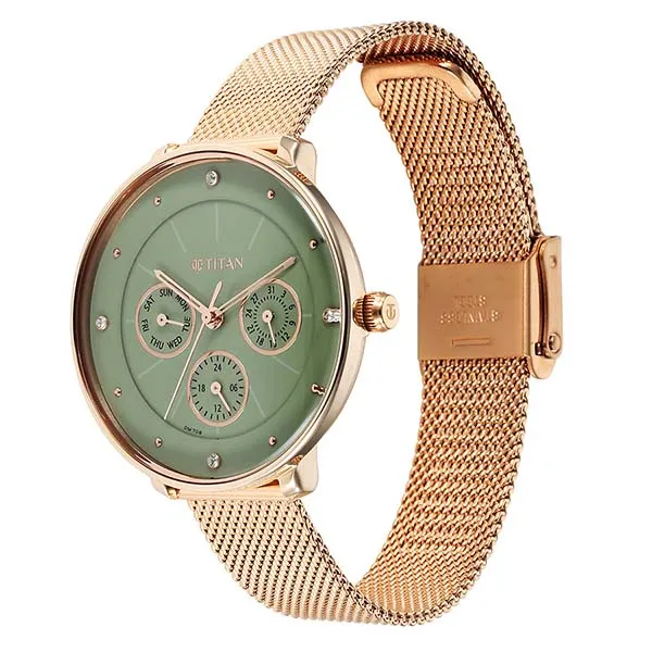 Đồng Hồ Nữ Titan Multifunction Green Dial Watch 2651WM05 Màu Vàng/Xanh