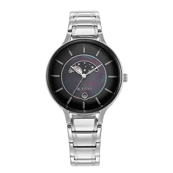 Đồng Hồ Nữ Titan Premium Workwear Black Dial Analog Watch 2674SM01 Màu Bạc/Đen