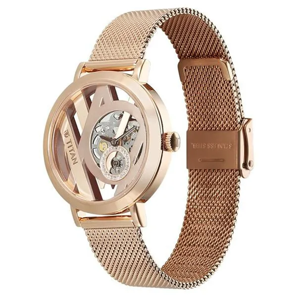 Đồng Hồ Nữ Titan Purple Abstract Quartz Analog Rose Gold Stainless Steel Strap 95228WM01 Màu Vàng Hồng