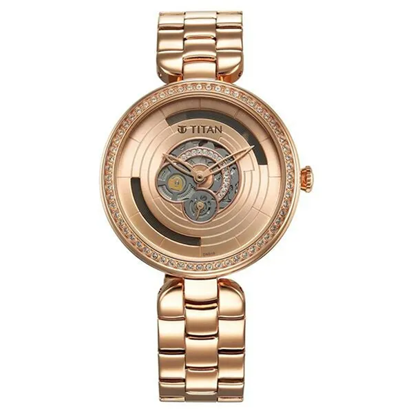 Đồng Hồ Nữ Titan Purple Abstract Quartz Analog Rose Gold Stainless Steel Strap 95229WM01 Màu Vàng Hồng