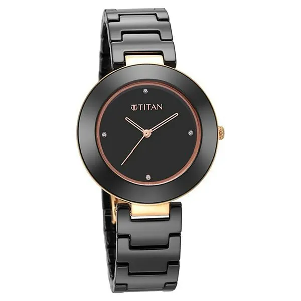 Đồng Hồ Nữ Titan Purple Ceramics Black Dial Analog Ceramic Strap Watch 95189KC02 Màu Đen